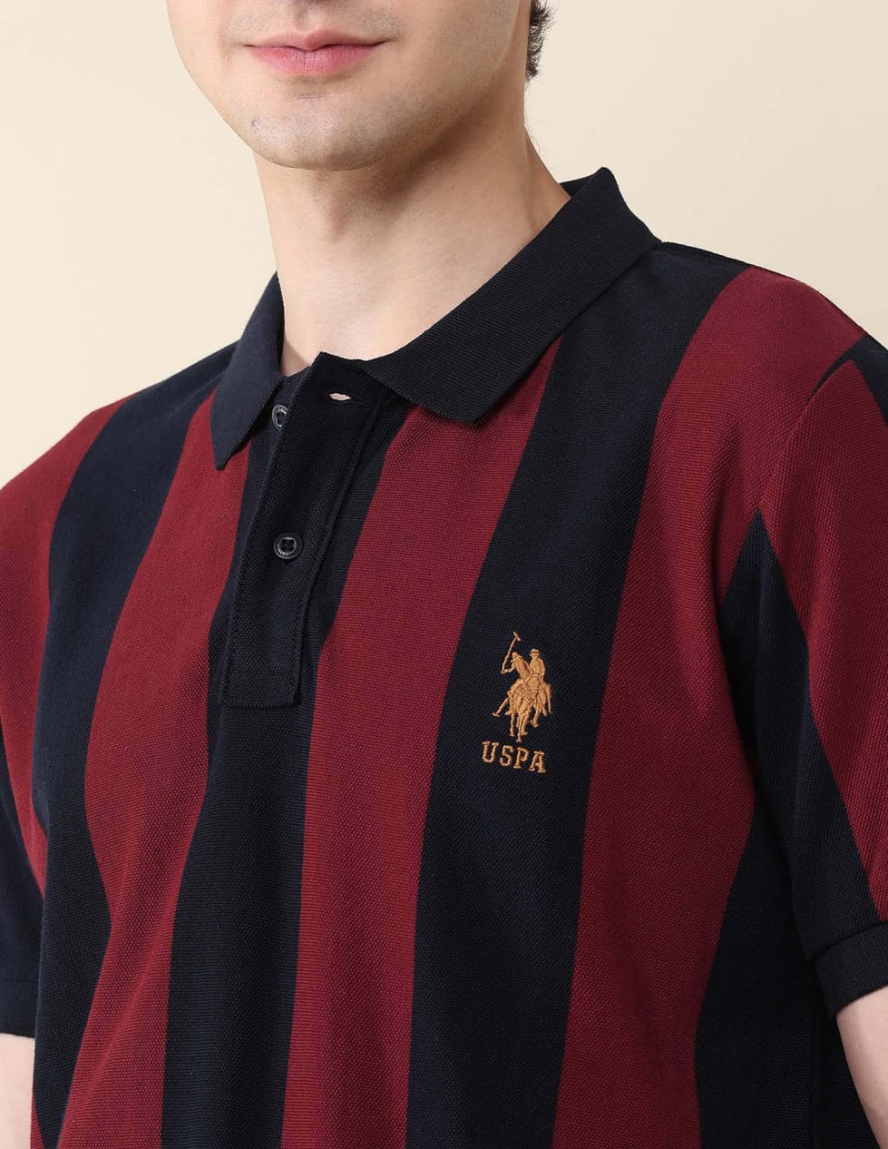 Vertical Striped Pure Cotton Gold Cup Polo Shirt