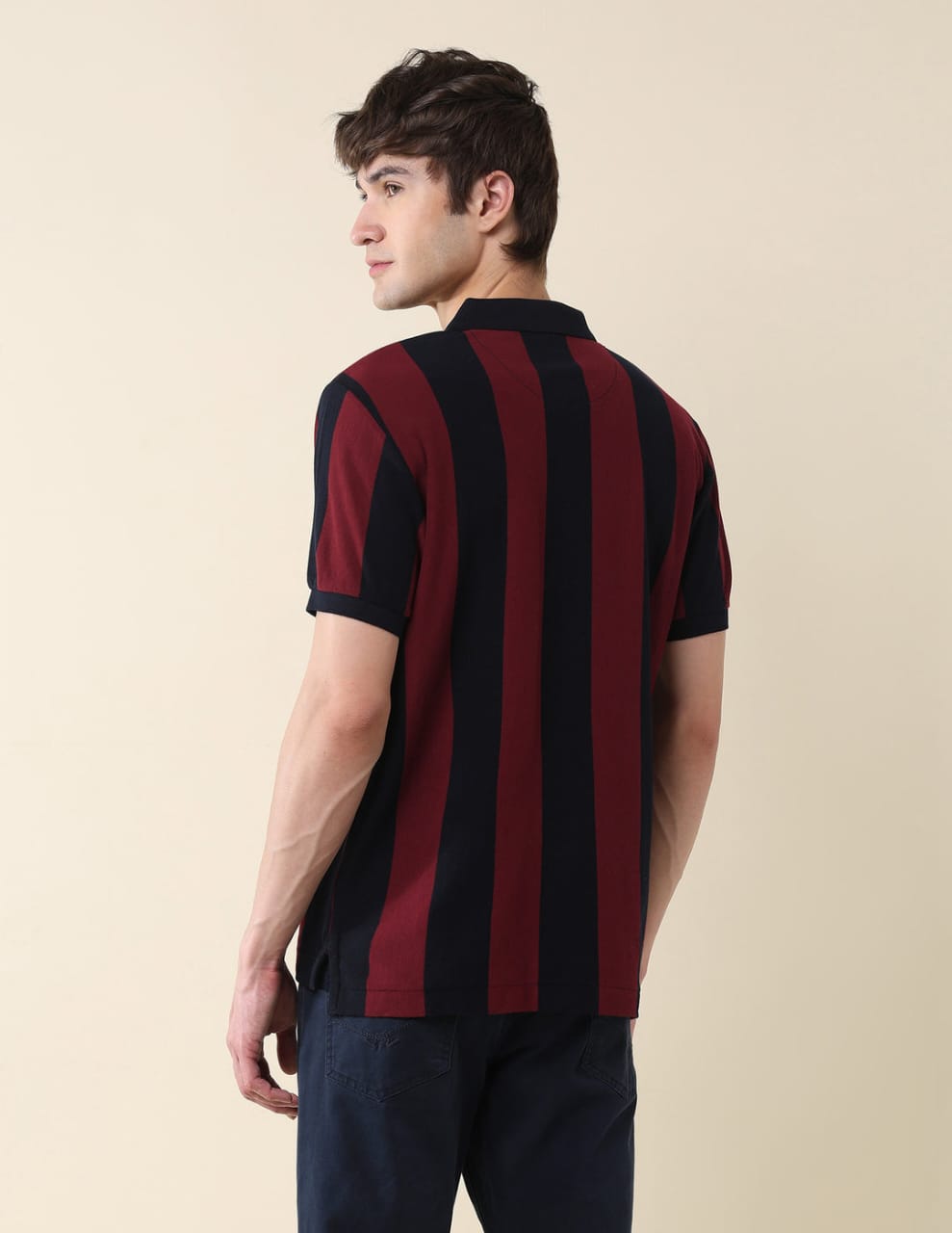 Vertical Striped Pure Cotton Gold Cup Polo Shirt